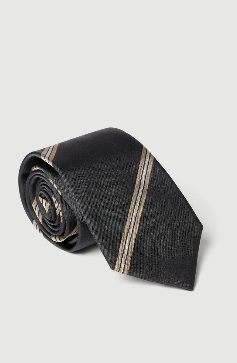 Brunello Cucinelli Regimental stripe silk tie, Alternate, color, Anthracite