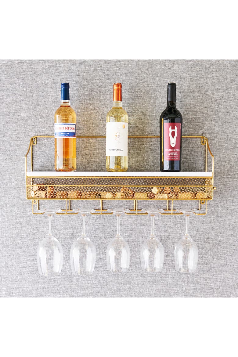 Wall Mounted Wine Rack & Cork Storage in Gold, Alternate, color, Gold