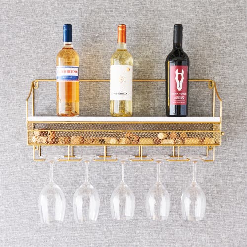Twine Gold Wall Mounted Wine Rack & Cork Storage In Gold