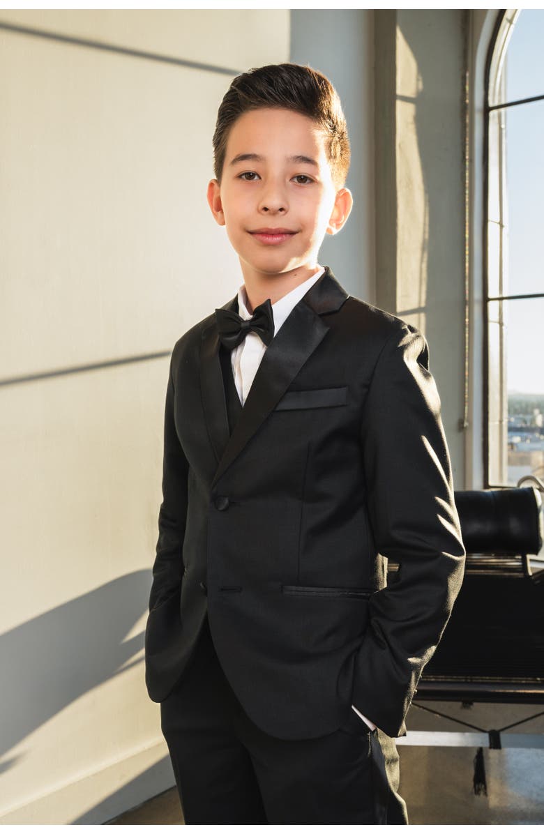 Peanut Butter Collection Kids' 007 5-Piece Slim Fit Tuxedo, Alternate, color, Black