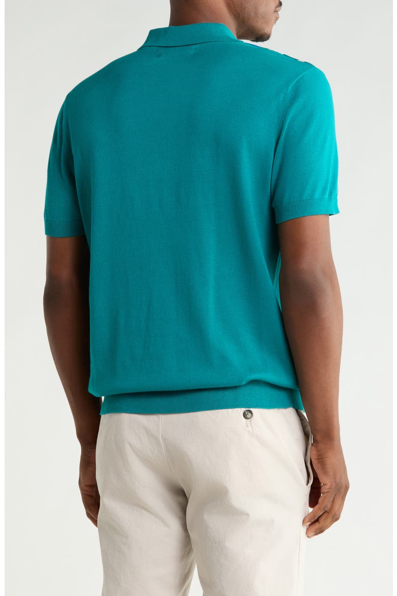 Stripe Cotton Polo Sweater, Alternate, color, DEEP LAKE