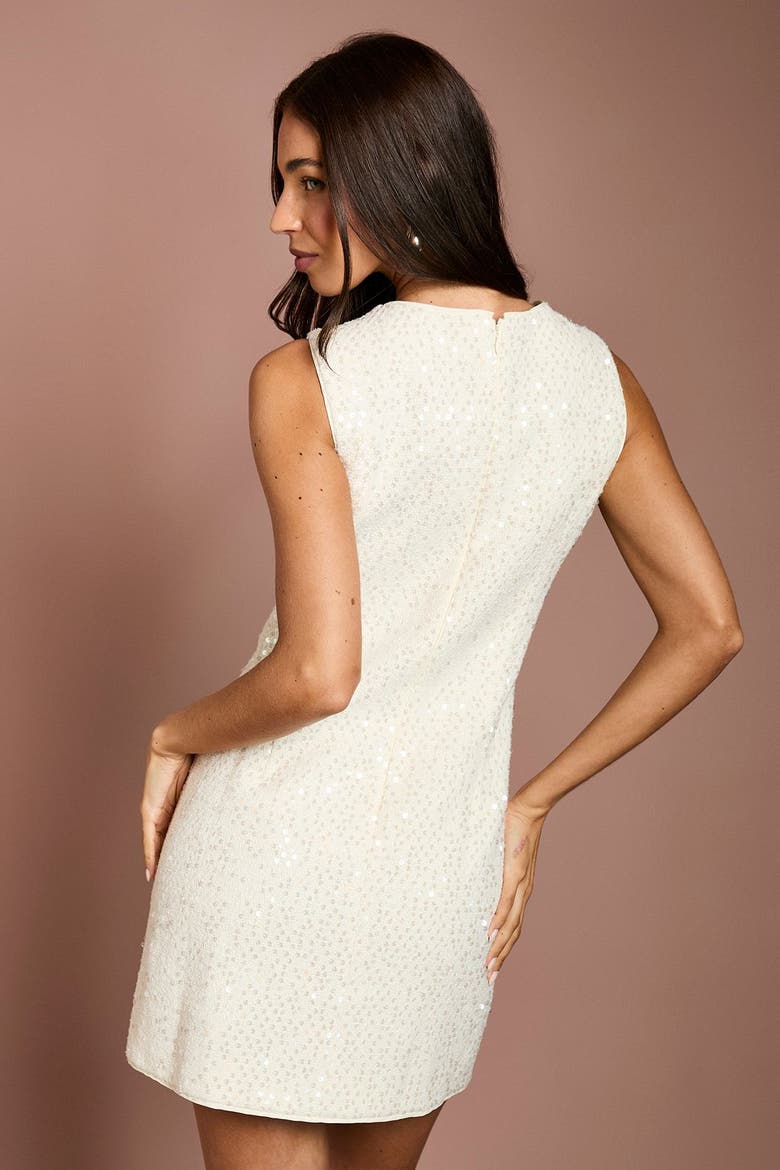 Sequin Bow Detail Mini Shift Dress, Alternate, color, Ivory
