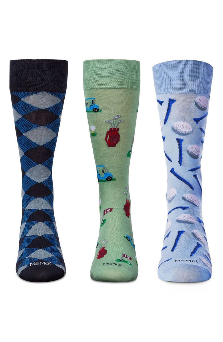 MeMoi Sports Assorted 3-Pack Crew Socks, Alternate, color, Light Blue Multi