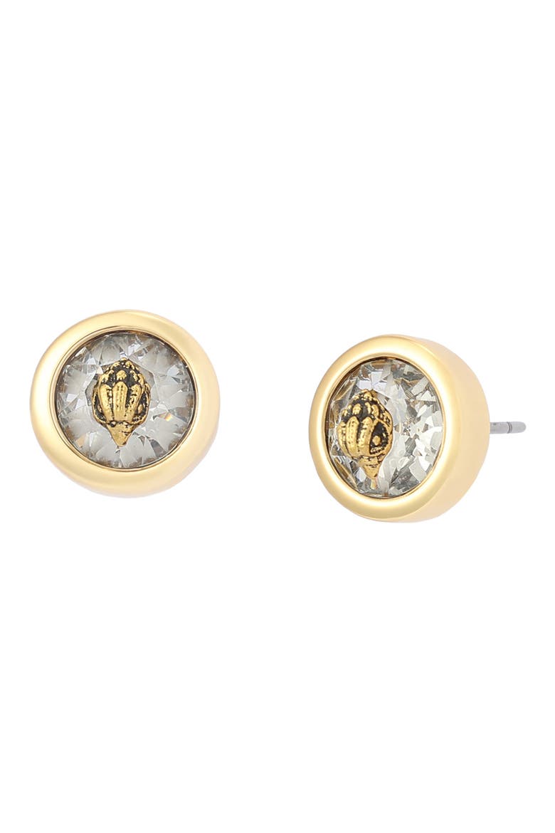 Round Stone Stud Earrings, Main, color, GOLD/ CRYSTAL