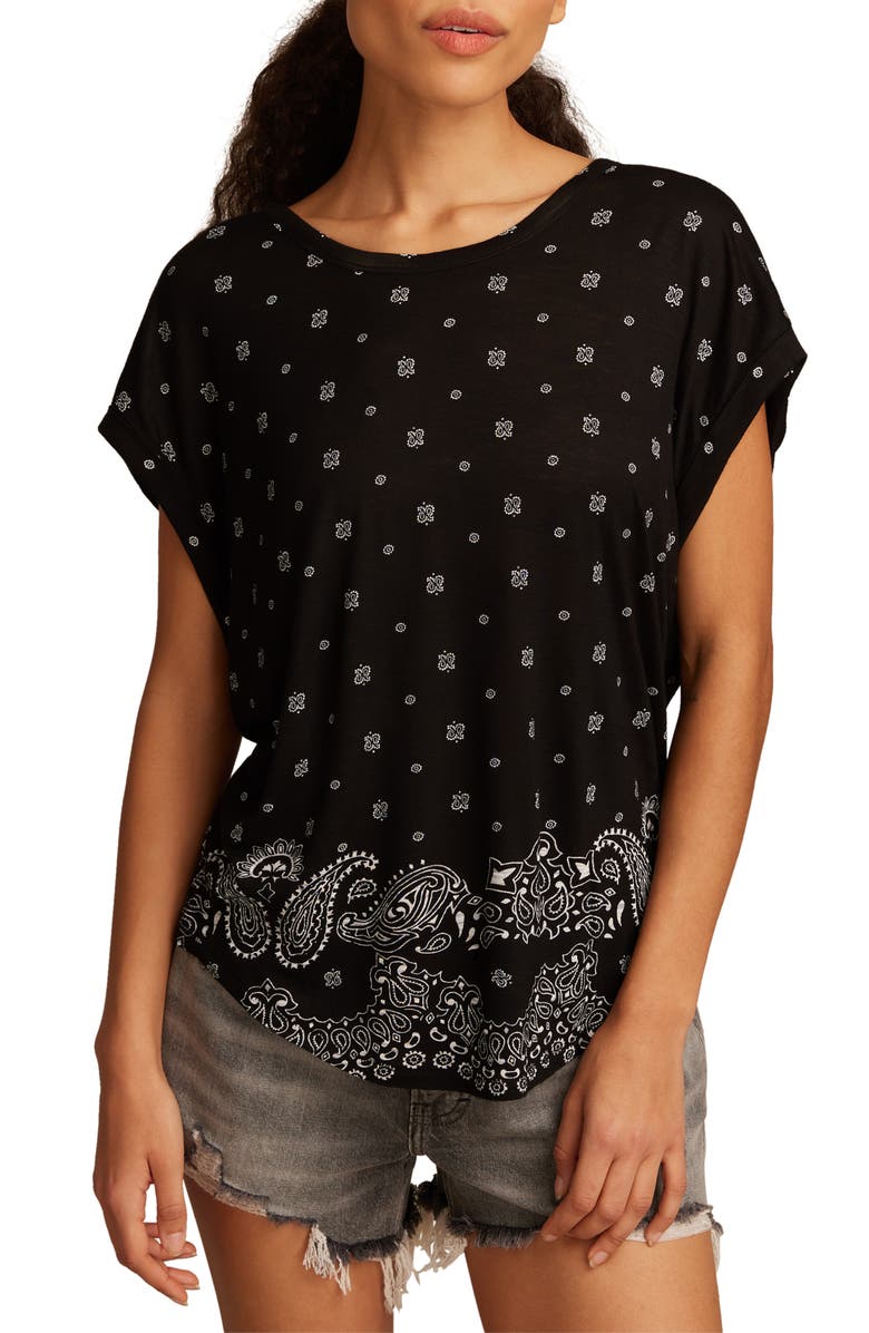 Lucky Brand Abstract Floral Short Sleeve Knit Top, Main, color, Black Combo