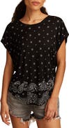 Lucky Brand Abstract Floral Short Sleeve Knit Top