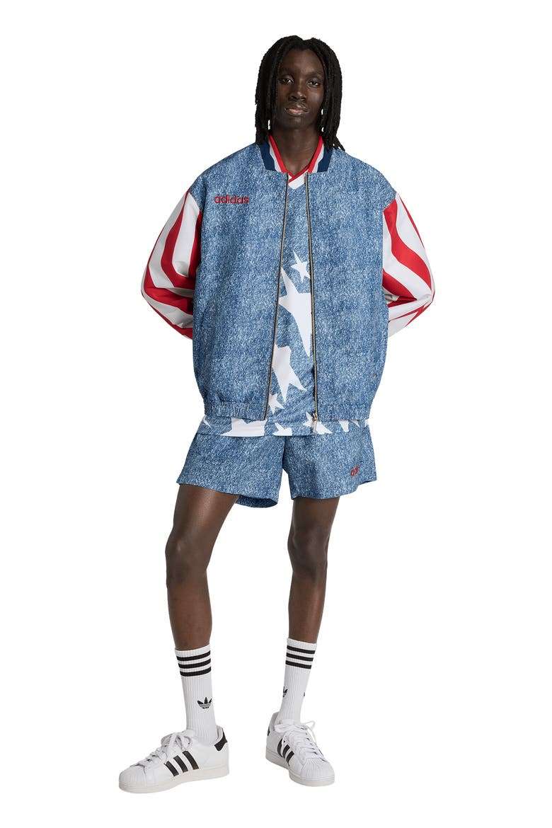 Denim Graph Track Jacket, Alternate, color, WHITE/ DARK BLUE