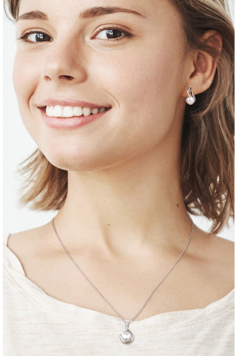 Cultured Freshwater Pearl & Diamond Pendant Necklace & Stud Earrings Set, Alternate, color, WHITE