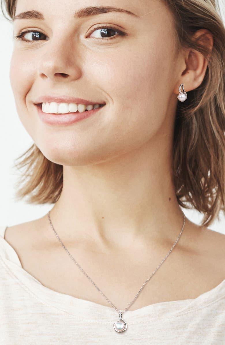 DELMAR Cultured Freshwater Pearl & Diamond Pendant Necklace & Stud Earrings Set, Alternate, color, White