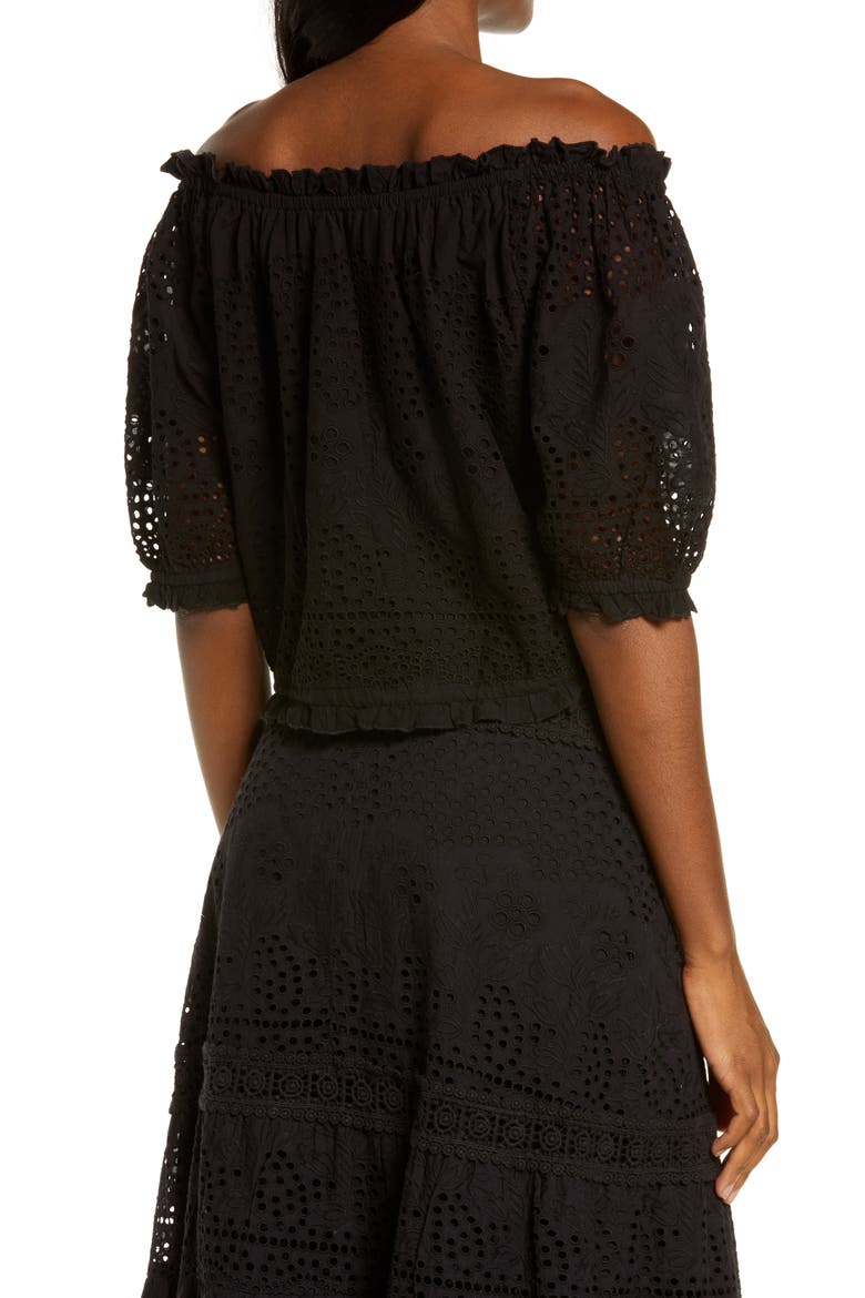 Francesca Eyelet Off the Shoulder Cover-Up Top, Alternate, color, BLACK