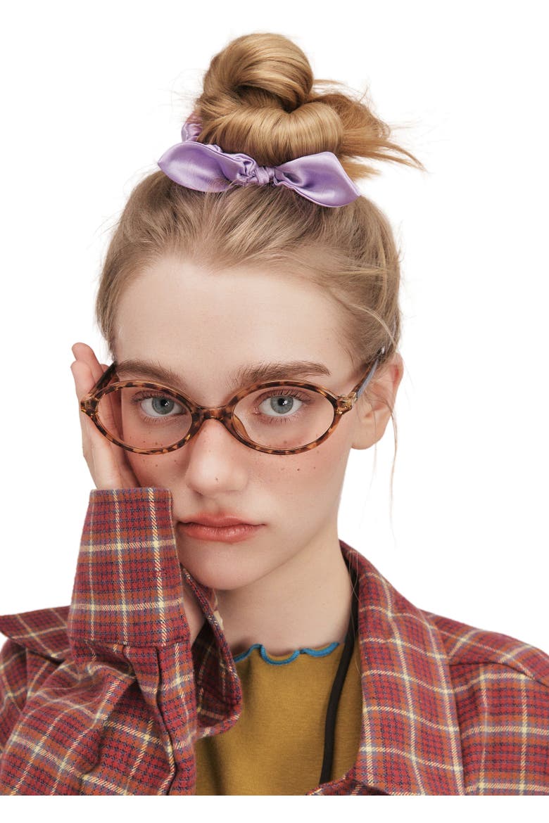 Bunny Ear Silk Hair Tie Scrunchie, Alternate, color, Purple