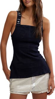 Free People Decked in Shine Rhinestone Denim Tank
