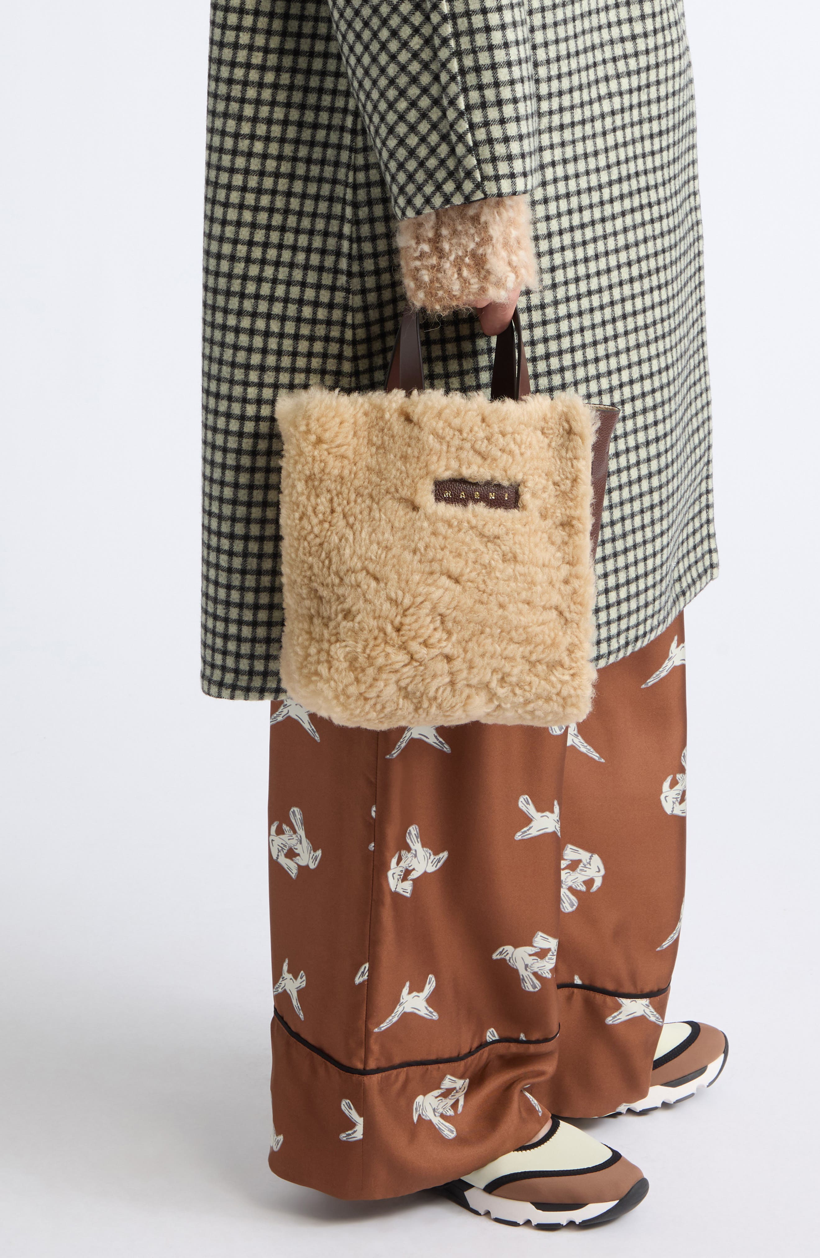 Mini Museo Genuine Shearling Tote, Alternate, color, LILY WHITE/ SUDAN