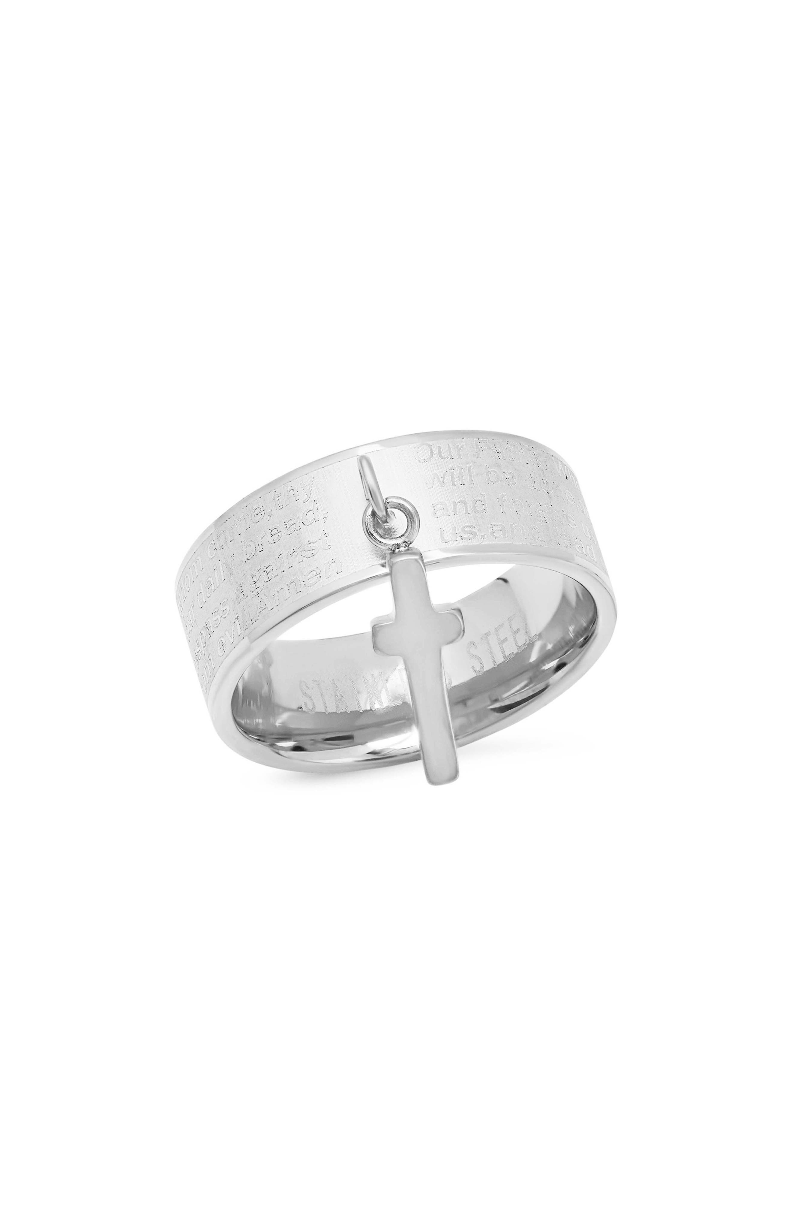 Stainless Steel Lord's Prayer Cross Band Ring