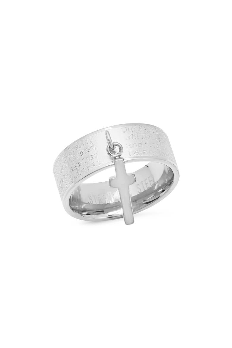 Stainless Steel Lord's Prayer Cross Band Ring, Main, color, SILVER