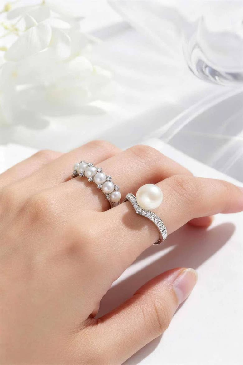 Freshwater Pearl Stackable Ring Set, Alternate, color, Silver