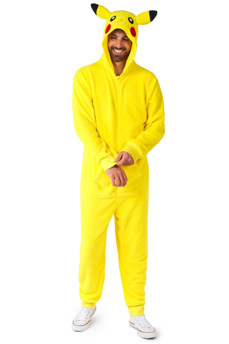 Pokémon™ Pikachu Hooded Long Sleeve Fleece Jumpsuit, Main, color, YELLOW