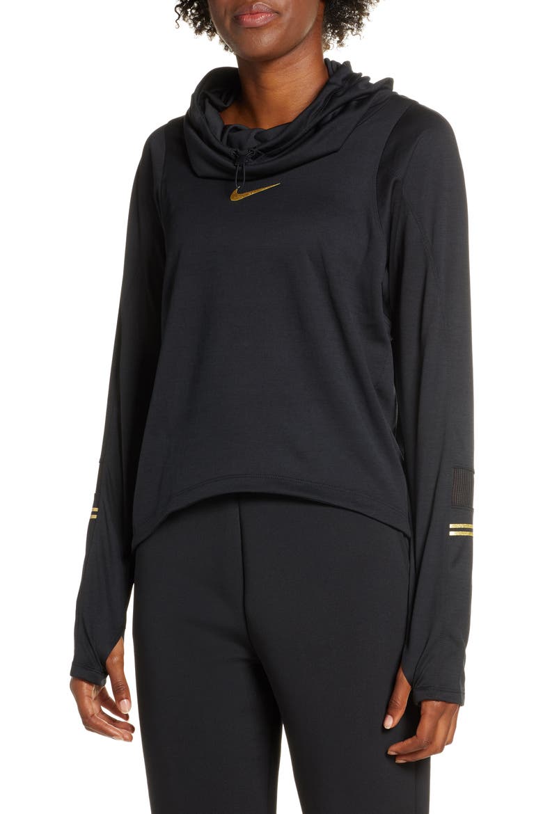 Glam Midlayer Funnel Neck Hoodie, Main, color, BLACK/ METALLIC GOLD