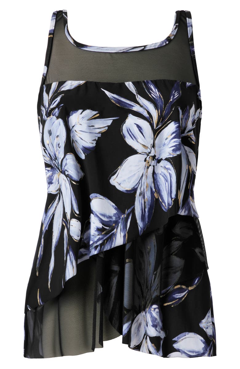 Miraclesuit<sup>®</sup> Fiore di Luna Mirage Tankini Top, Alternate, color, Black/White