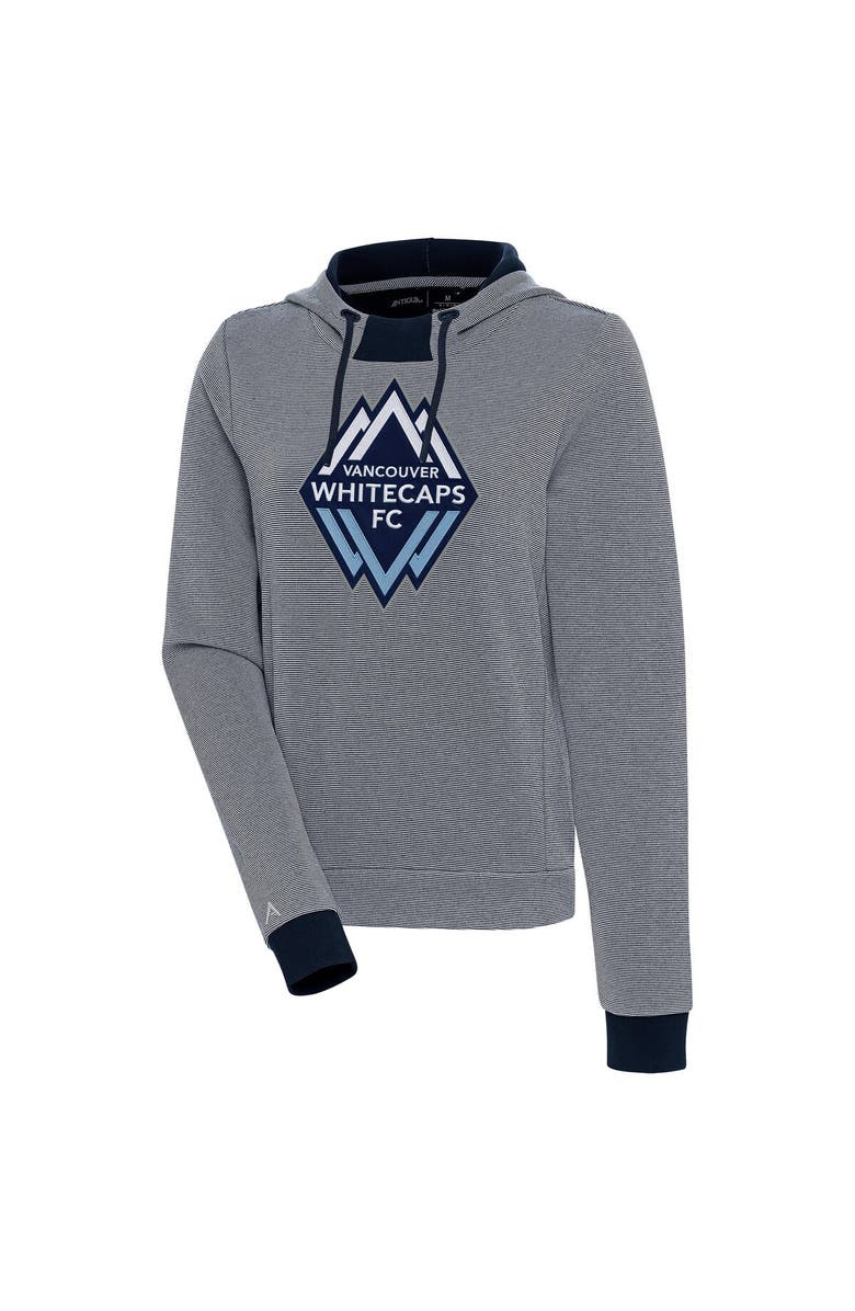 ANTIGUA Women's Antigua  Navy/White Vancouver Whitecaps FC Axe Bunker Tri-Blend Pullover Hoodie, Main, color, 