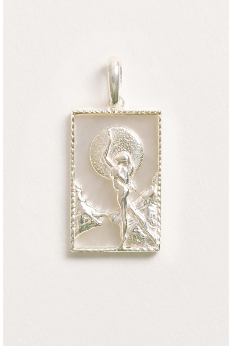 Rectangle Silver Woman and Moon Pendant, Alternate, color, Silver