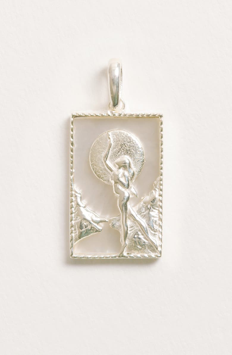 Freya Rose Rectangle Silver Woman and Moon Pendant, Alternate, color, Silver