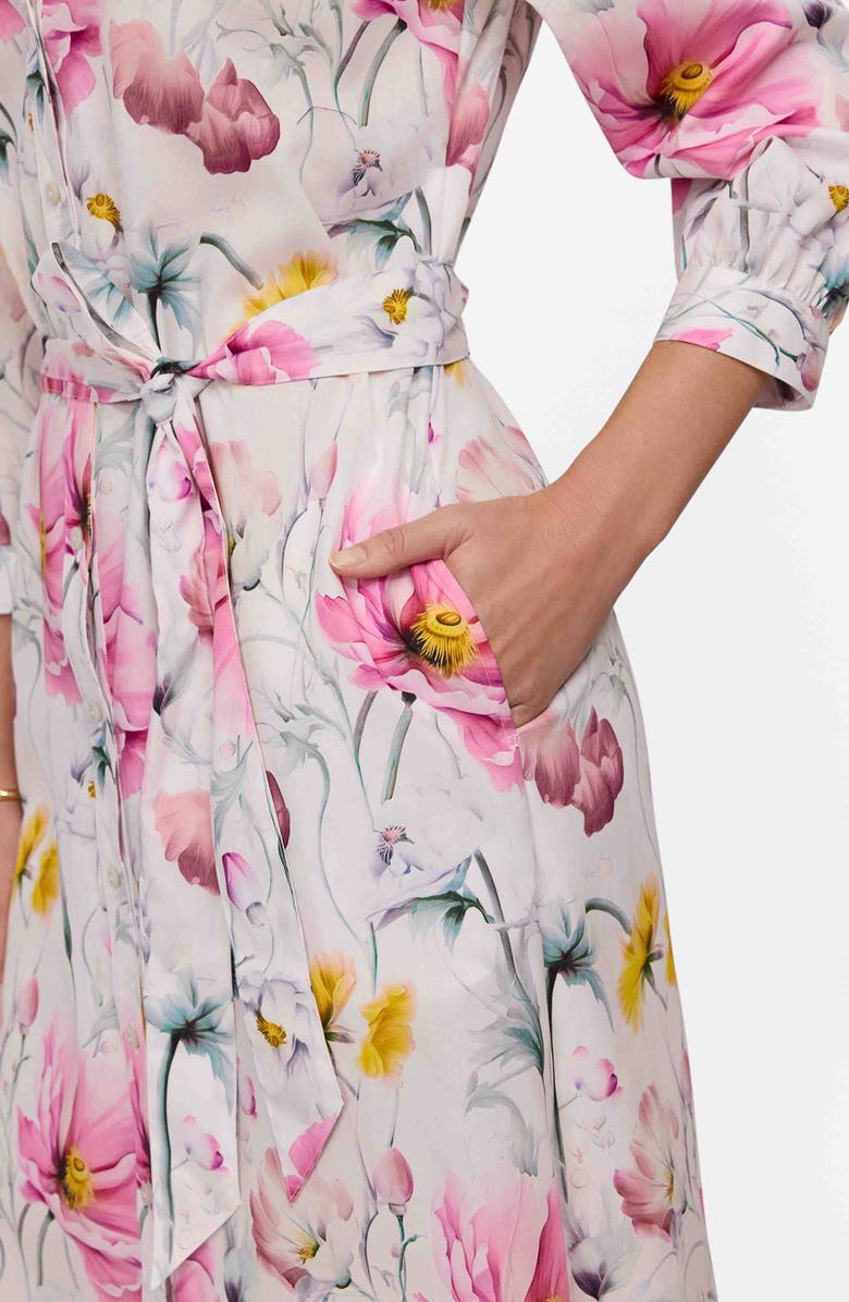 Foxcroft Esther Floral Belted Cotton Shirtdress, Alternate, color, Pink/ Multi