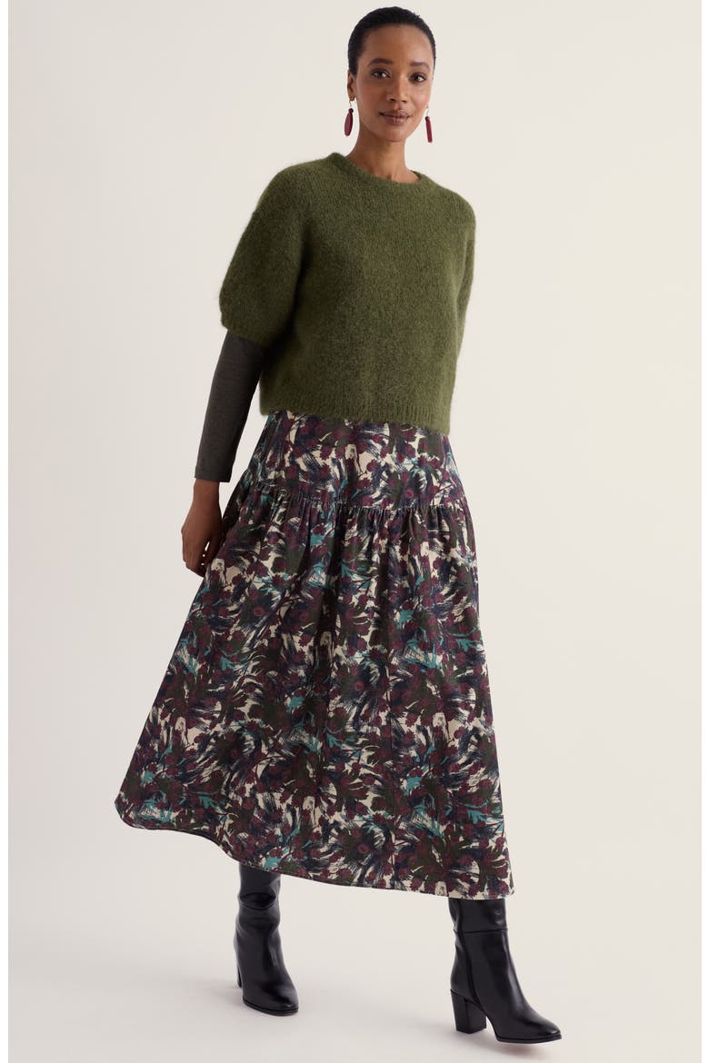 Hamlyn Tiered Midi A-Line Skirt, Alternate, color, INKY SEEDHEADS ARAN