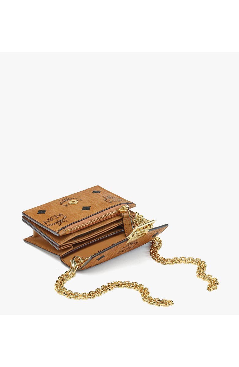 MCM Tracy Chain Card Wallet in Visetos, Alternate, color, Cognac