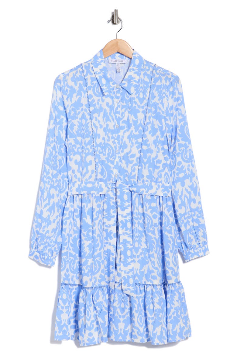 Long Sleeve Tie Waist Shirtdress, Alternate, color, FRENCH BLUE DAMASK