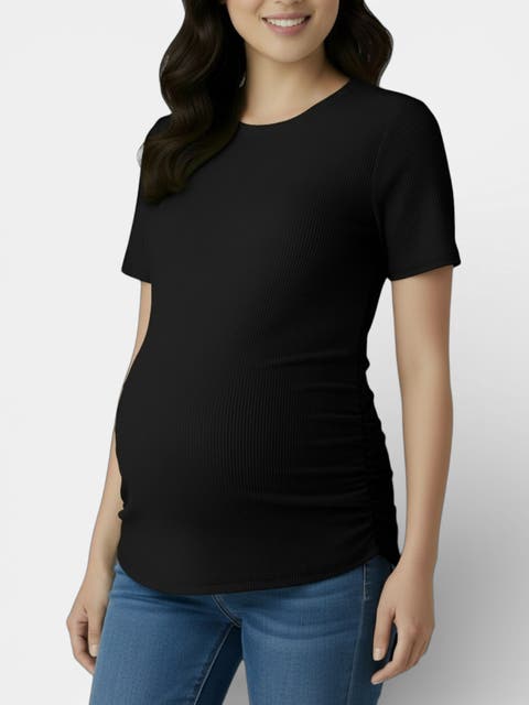 Women's Crew Neck Side-Ruched Maternity Short Sleeve Top