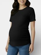 MOTHERHOOD MATERNITY Women's Crew Neck Side-Ruched Maternity Short Sleeve Top