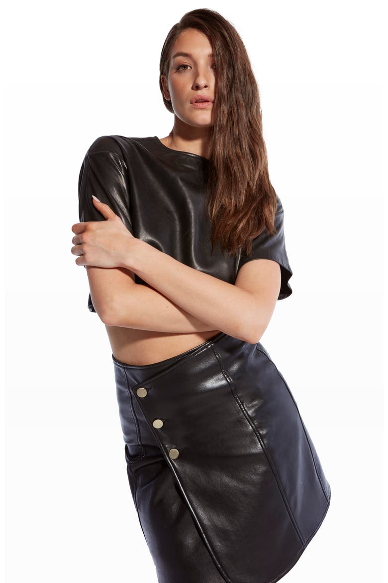 Allison Recycled Leather Skirt, Alternate, color, BLACK