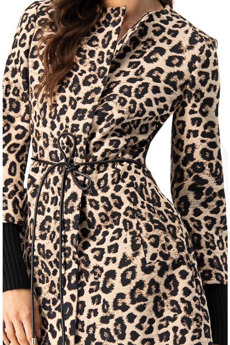 Ribbed-Cuff Long Animal Print Coat, Alternate, color, Beige