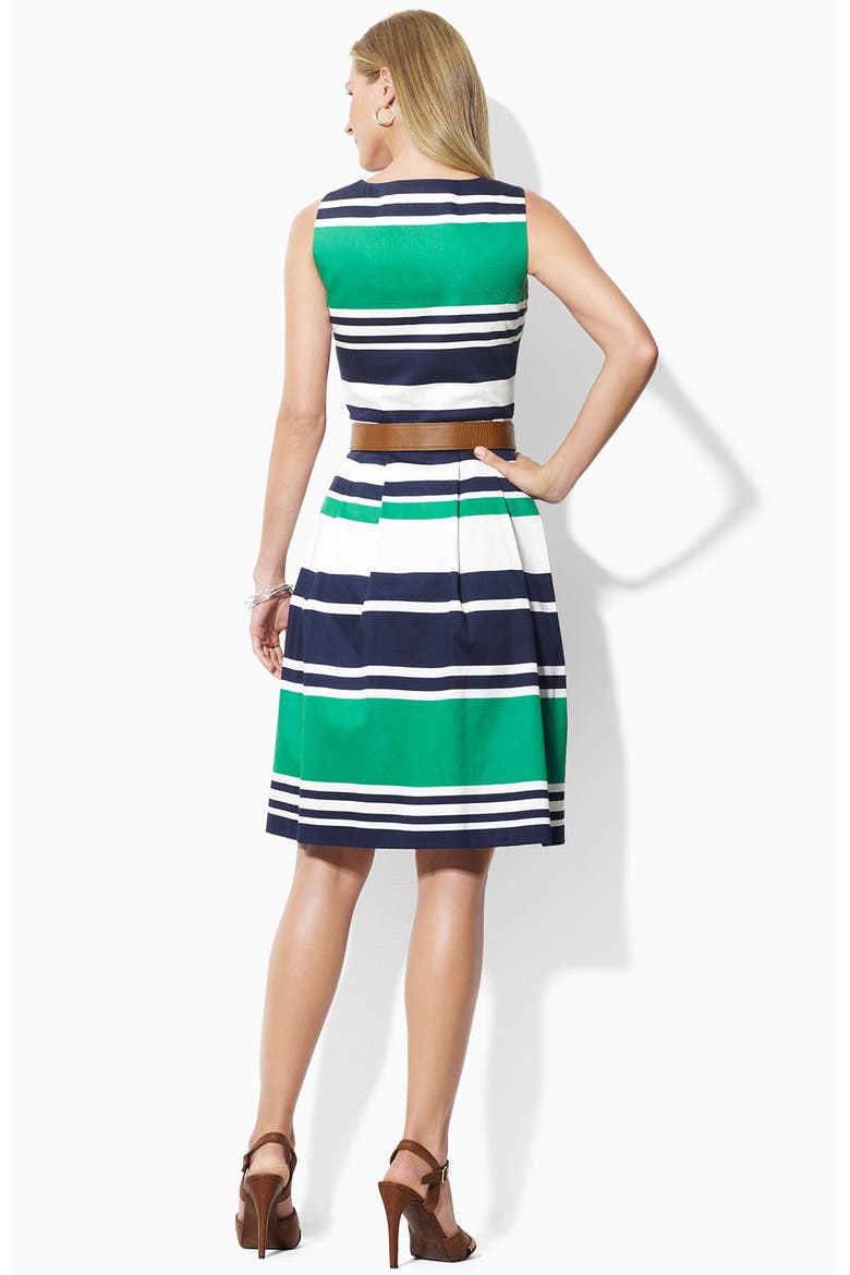Belted Surplice Cotton Dress, Alternate, color, NAVY/ GREEN/ GREEN BUD