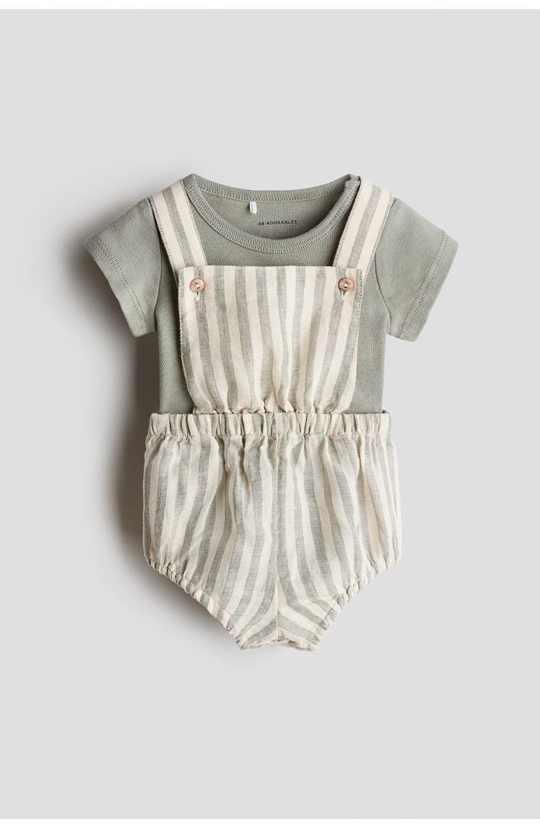 H&M 2-piece Linen And Cotton Set, Main, color, Beige/Green Striped