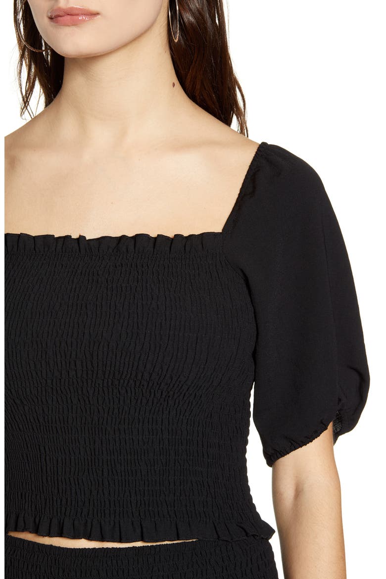 Smocked Crop Top, Alternate, color, BLACK