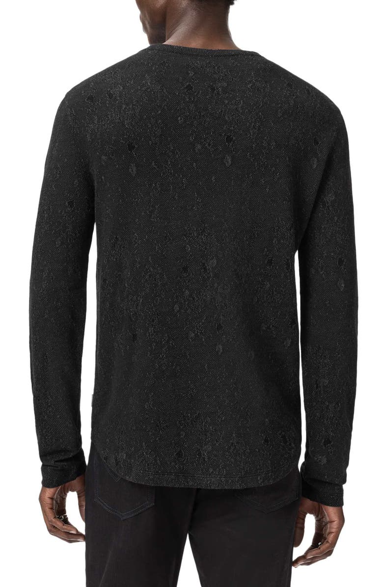 John Varvatos Vera Distressed Jacquard Long Sleeve Crewneck T-Shirt, Alternate, color, Black