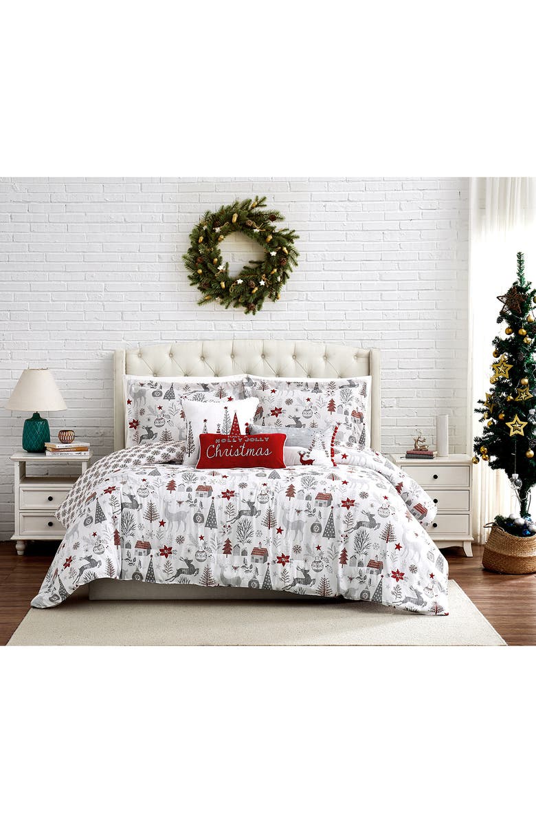 SOUTHSHORE FINE LINENS Holly Jolly Lane Microfiber Comforter & Accent Pillows Set, Alternate, color, Holly Jolly Lane