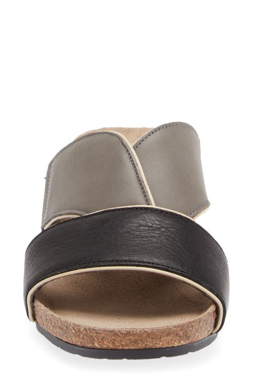 Naot Tiara Wedge Sandal In Soft Black/foggy Grey Leather