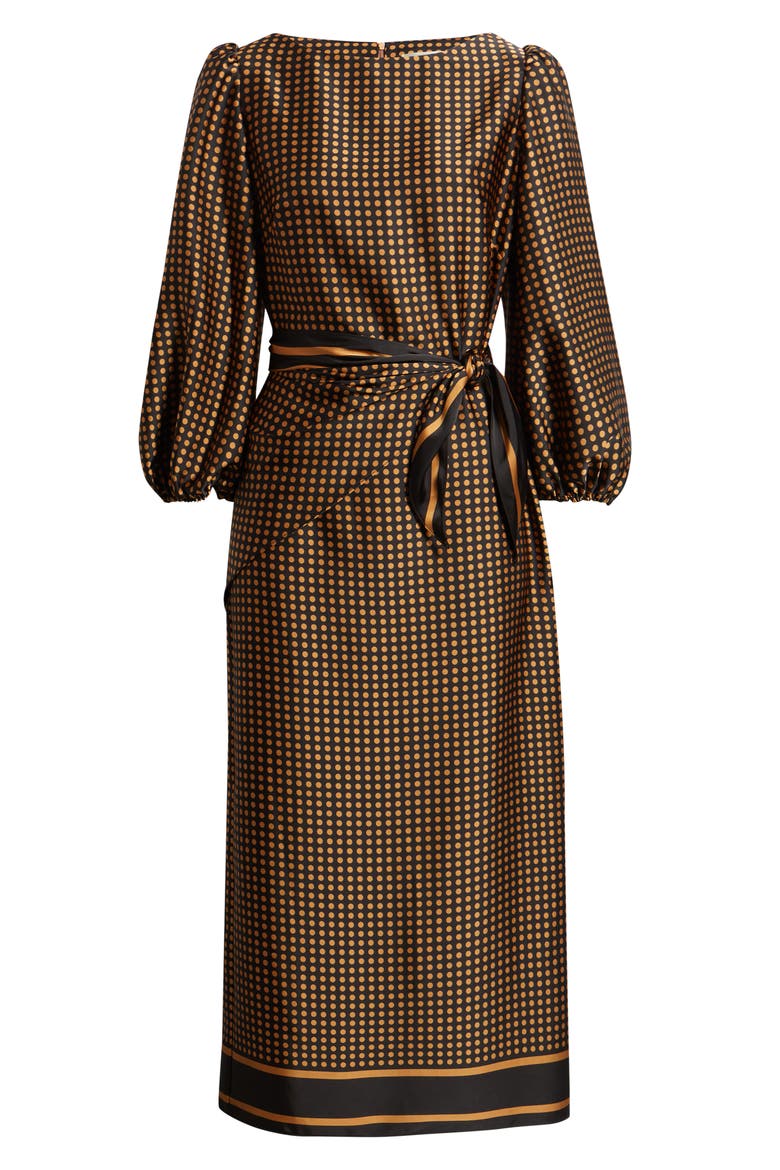 Polka Dot Balloon Sleeve Maxi Dress, Alternate, color, BLACK COGNAC