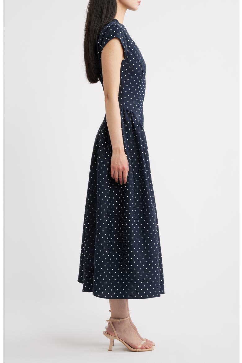 Polka Dot Drop Waist Fit & Flare Midi Dress, Alternate, color, NAVY POLKA DOT