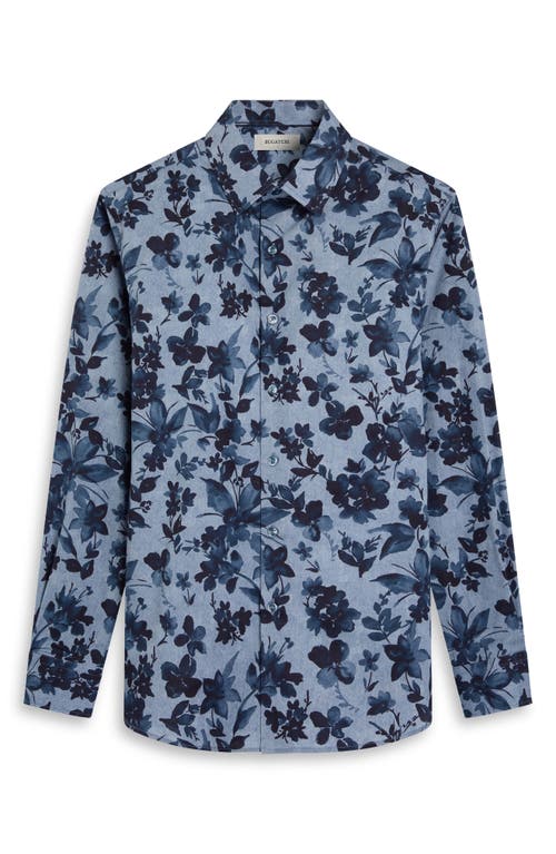 Bugatchi Julian Shaped Fit Floral Print Stretch Cotton Button-up Shirt In Blue