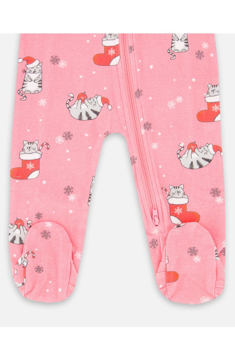 Deux par Deux One-Piece Organic Cotton Pajama Cat, Alternate, color, Pink