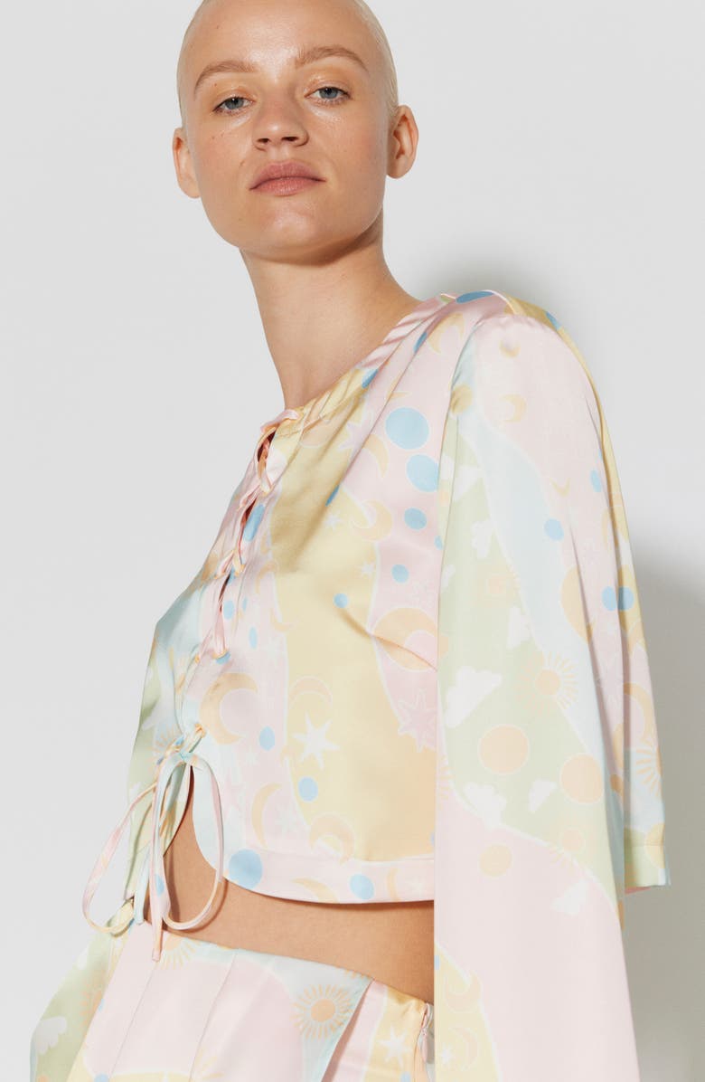 SOMETHING NEW Claudia Celestial Print Long Sleeve Crop Top, Alternate, color, 