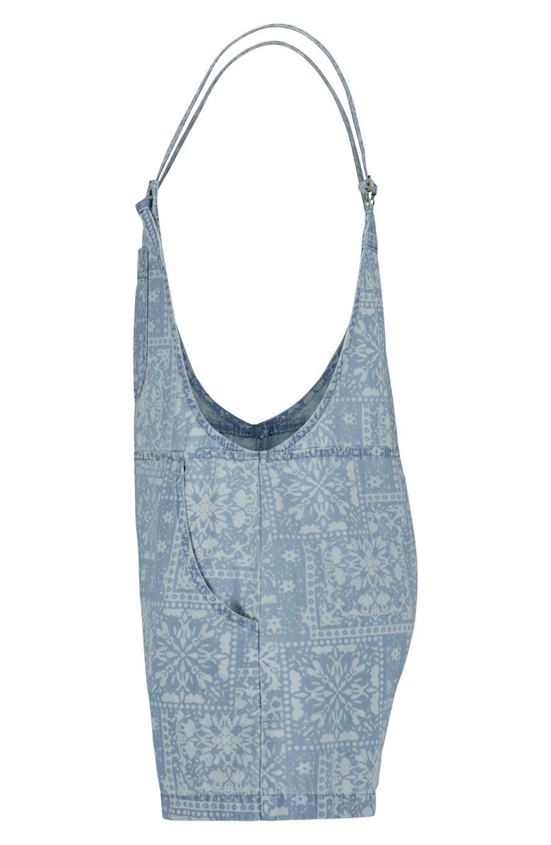 Billabong Kids' Wave Watch Jr. Bandana Print Denim Romper, Alternate, color, Ivory Water Wash