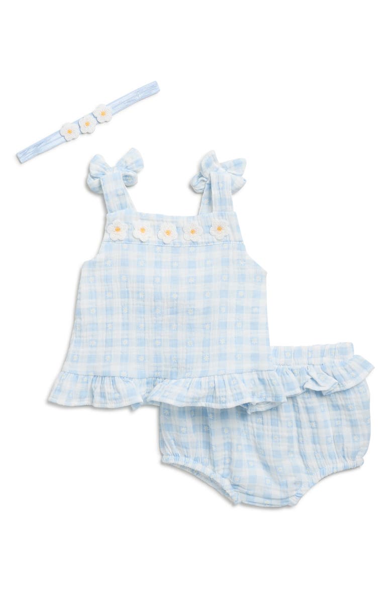 Nicole Miller Cherry Gingham Tank, Bloomers & Headband Set, Main, color, Skyway