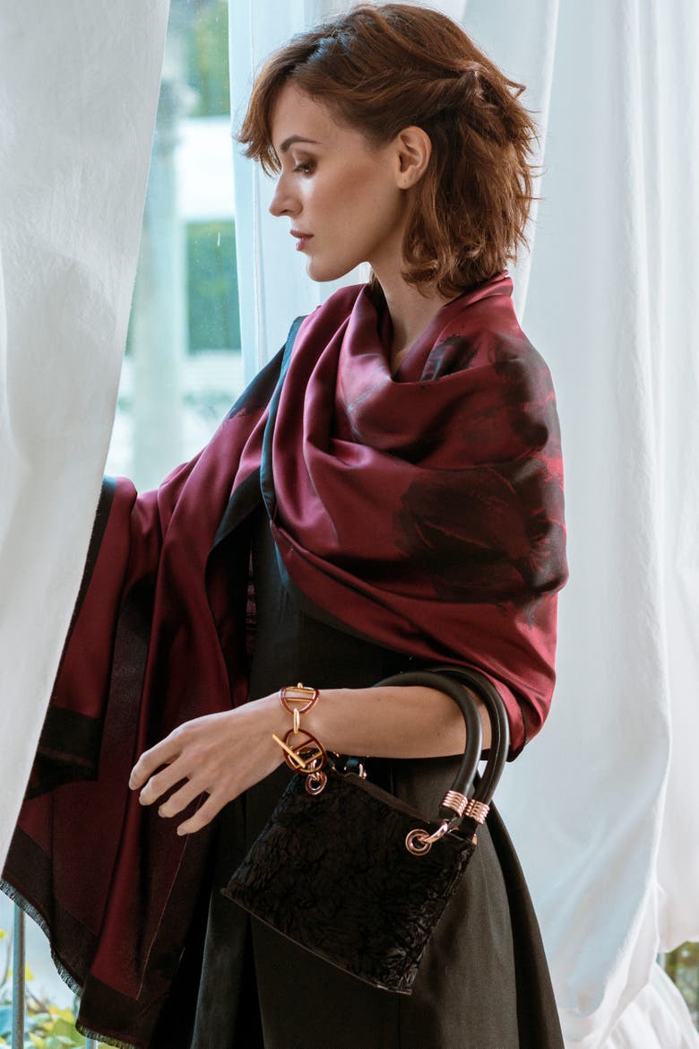 Fortuna - Silk Scarf/Shawl for Women, Alternate, color, Ruby