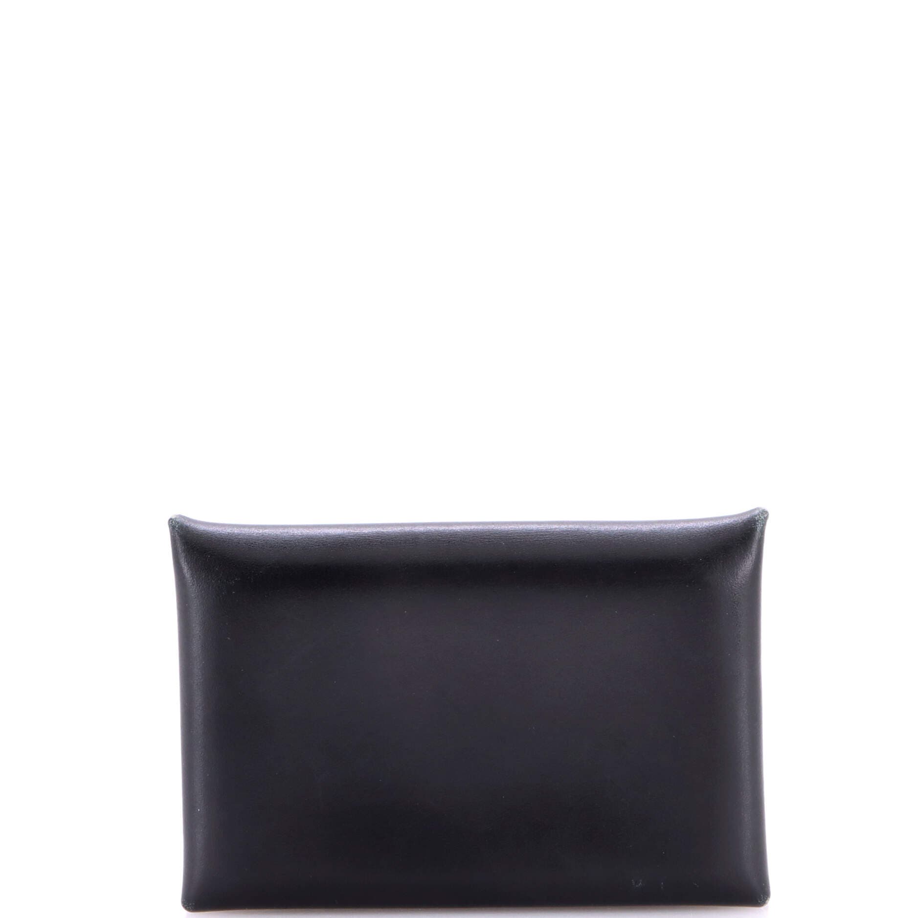Pre-Owned Hermes Calvi Duo Card Holder Box Calf, Main, color, Noir