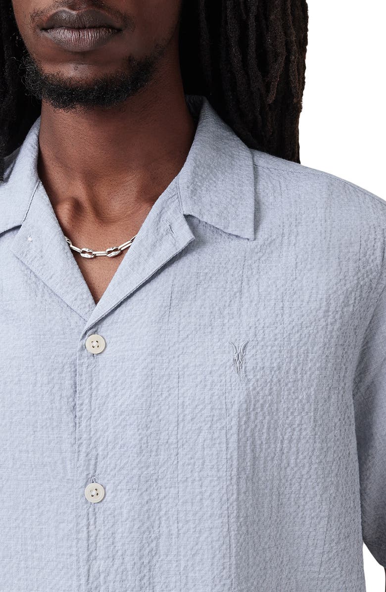 AllSaints Valmer Short Sleeve Button-Up Shirt, Alternate, color, Blueberry Blue